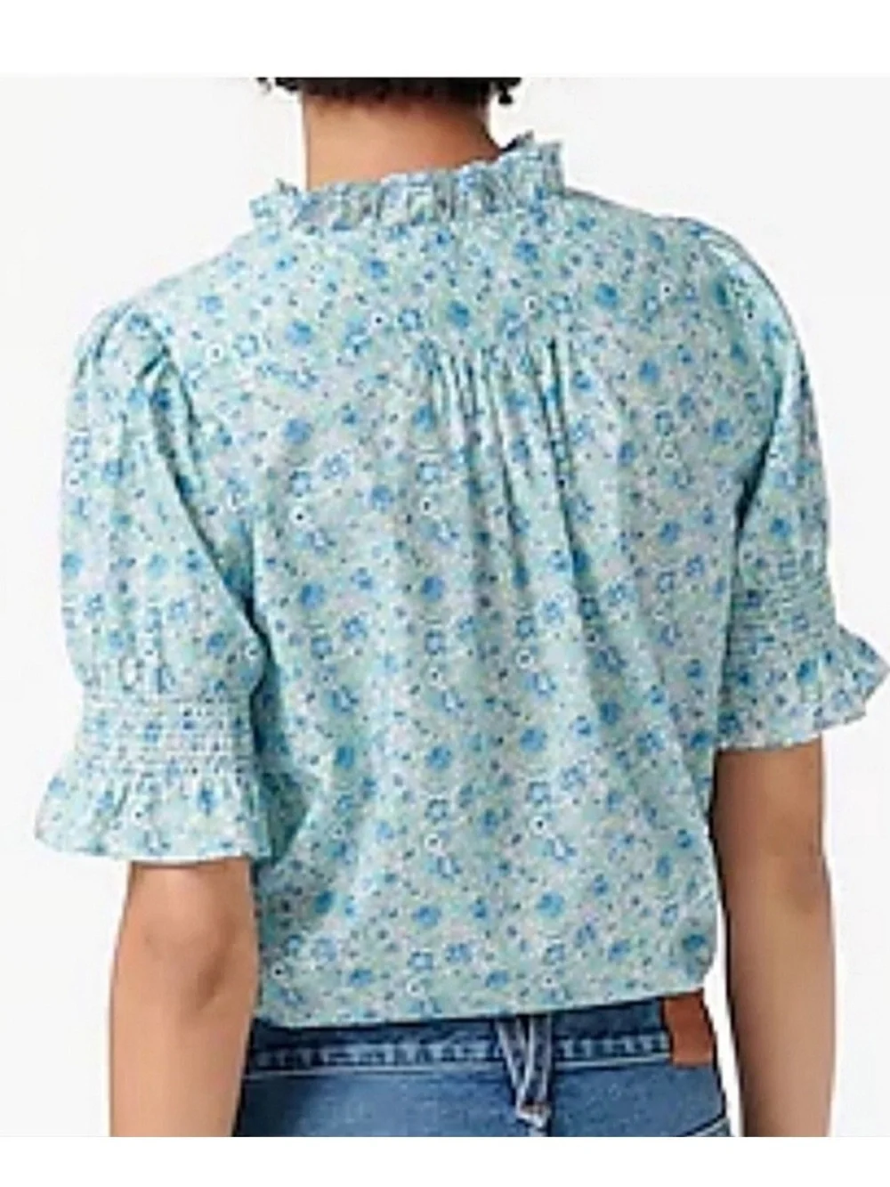J. Crew x Liberty London Puff-sleeve top in Liberty Amelie floral blue ruffle XS